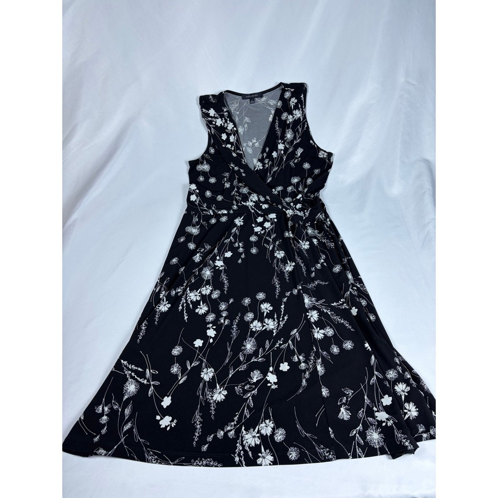 Hailey 23 Black White Floral Faux Wrap Sleeveless V-Neck Dress Large